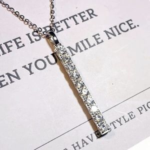 Sterling Silver Rhodium Plated Zircon Diamond “Bar” Necklace